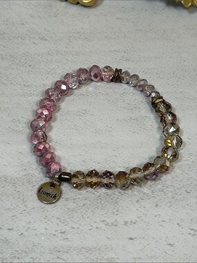 Pink and Gold Crystal Beaded Stretch Bracelet
